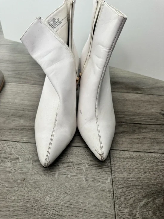 White Pointed Toe Ankle Boots with Black Block Heel - Women's - Picture 2 of 4